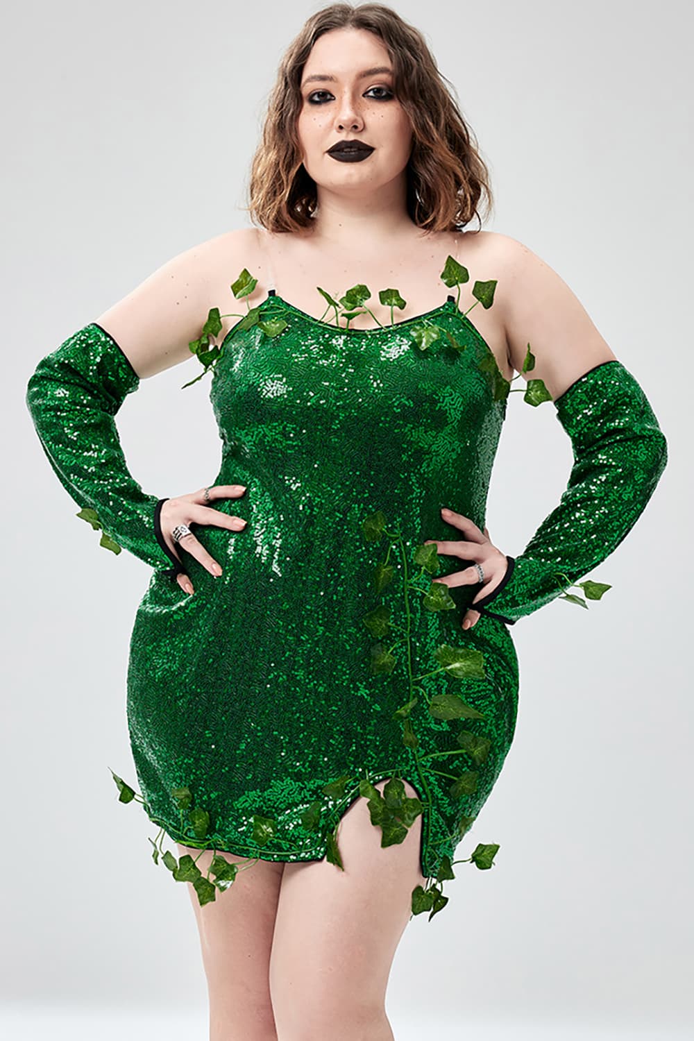 Xpluswear Design Plus Size Halloween Costumes Green Cosplay Sequin Strapless Mini Dress（Ships 24h） Green-3XL/22-24