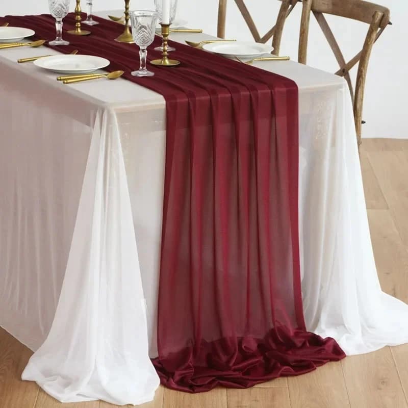 Pure tafelloper wijnrood bordeaux voor romantische bruiloft verloving bash buitenfeest thuis dineren elegantie decoratie