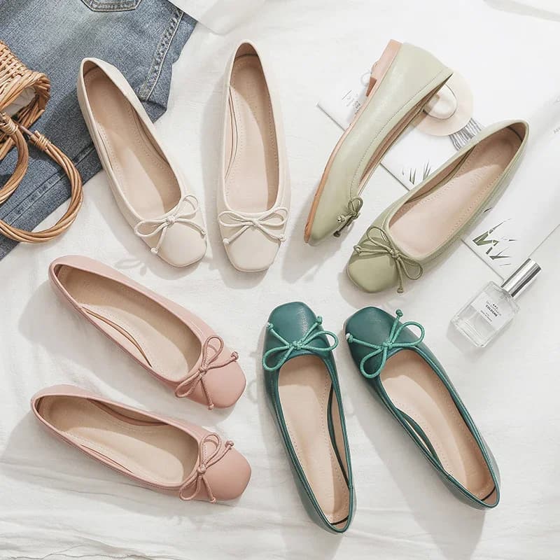 Vrouwen Flats Vierkante Kop Strik Roze Ballet Flats Voor Vrouwen Kleine Maat 31 32 33 34 Grote Maat 44 45 46 Effen Kleur Zachte Zool Boog