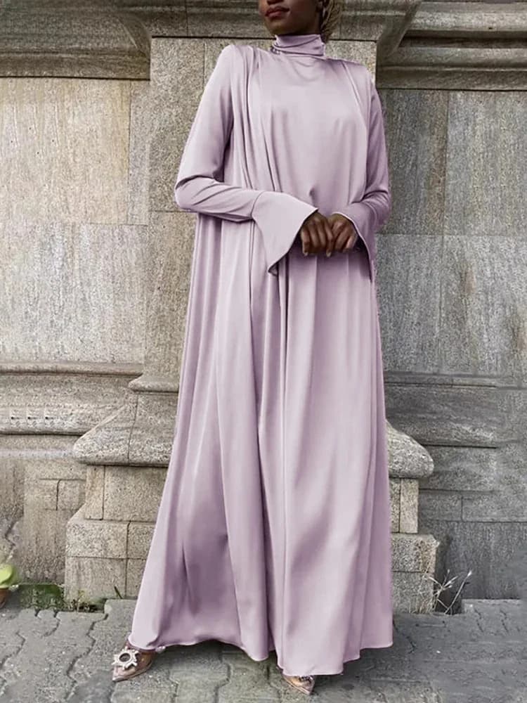 Vonda Vrouwen Maxi Jurk 2024 Elegante Uitlopende Lange Mouwen Hoge Kraag Lange Gewaden Casual Effen Kleur Vestidos Vintage Zonnejurk