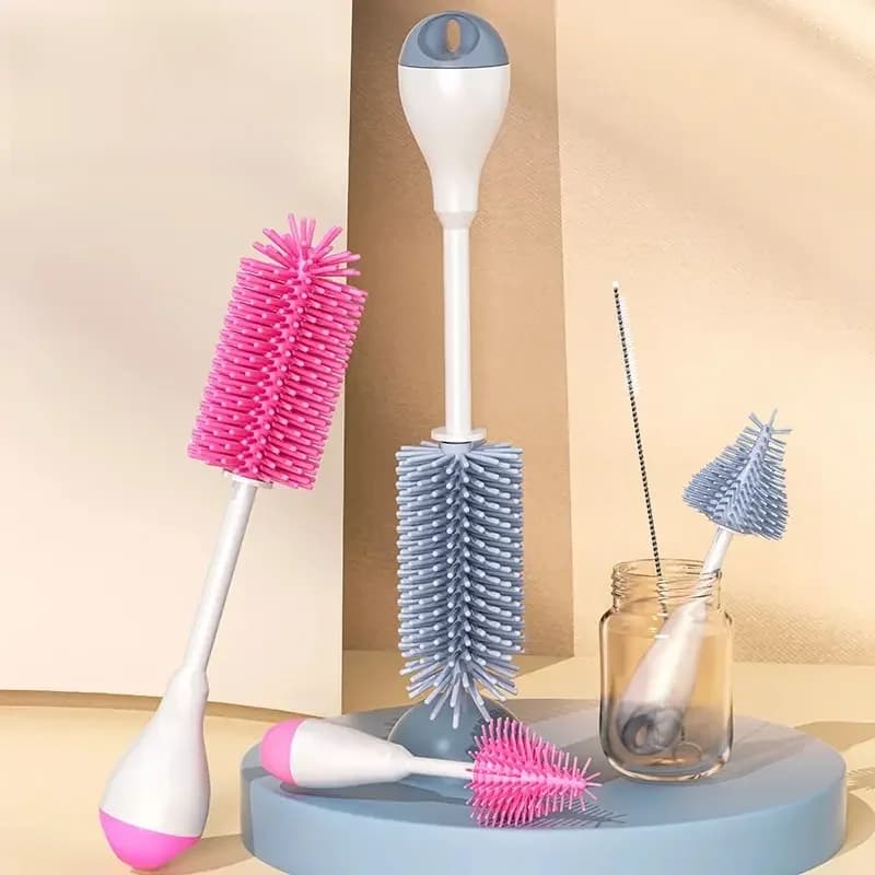 360 graden rotatie 3-in-1 siliconen babyfles fopspeenborstel waswater beker container rietje reinigingsborstelset