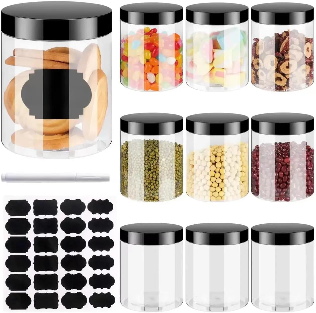 10 Stuks 8Oz Plastic Potten Met Schroef Op Deksels, Pen En Etiketten Hervulbare Lege Ronde Slijm Cosmetica Containers Voor Het Bewaren