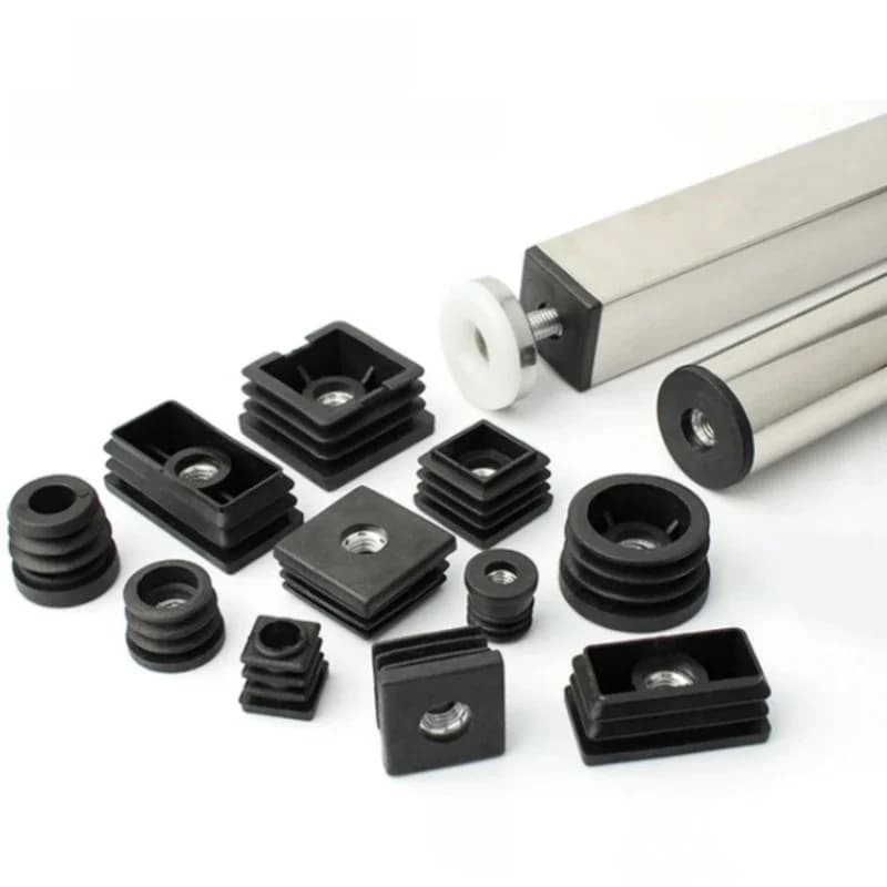 4/10 stuks Zwart Vierkant/Rond Blanking Eindkappen Buis Plastic 15 16 19 20 25 30 32 38 50mm Inserts Met M6 M8 M10 Metalen Draad