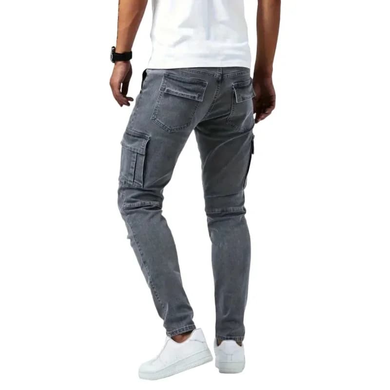 nieuwe jeans herenbroek wassen effen kleur multi-zakken denim midden taille cargo jeans plus size mode casual broek mannelijke dagelijkse slijtage