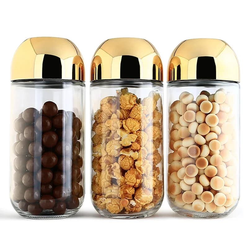 Vergulde Transparante Glazen Pot Met Deksel Verzegeld Voedsel Opslag Container Candy Box Food Jar Koffieboon Thee Kan keuken Decor