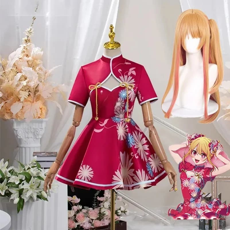 Anime Oshi No Ko Ruby Hoshino Cosplay Kostuum Pruik Hangfu Jurk Haarspelden Uniform Cheongsam Oude Stijl Aqua Robijn Jurk Meisjes