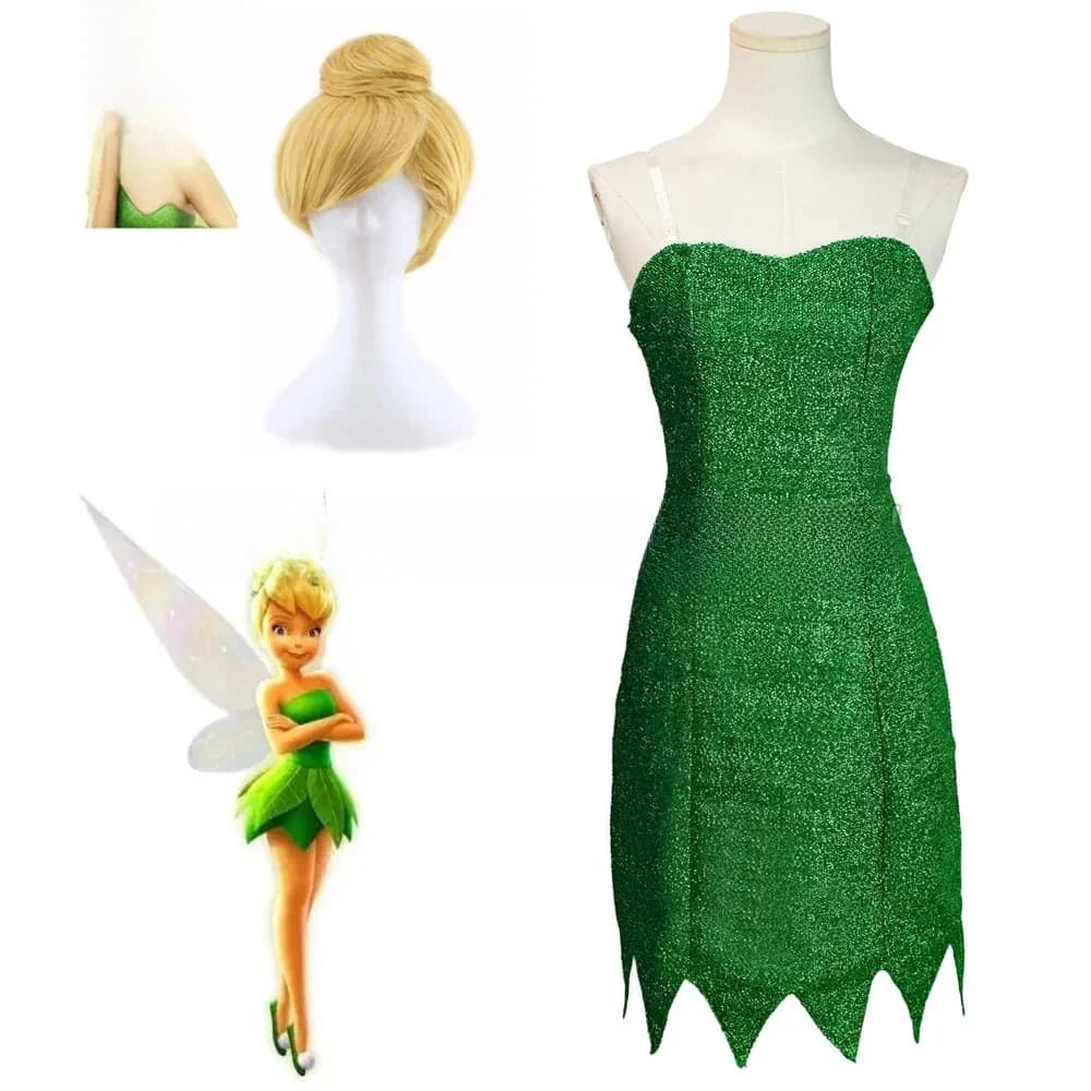 Anime Mini Tube Sexy Uniform Miss Tinker Bell Cosplay Kostuum En Pruiken Set Groen Jurk Pak Halloween Voor Vrouwen Cosplay Kostuum