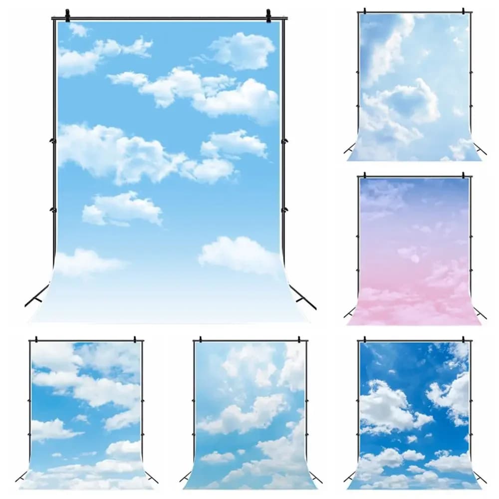 Blauwe Hemel Witte Wolken Fotografie Achtergronden Baby Baby Kind Pasgeboren Peuter Meisje Volwassen Artistieke Portret Foto Achtergrond