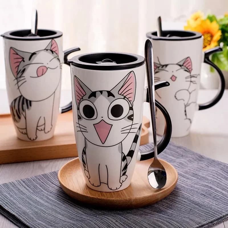 Drinkware 600ml Creatieve Kat Keramische Mok Met Deksel Lepel Bierkopje Koffie Originele en Grappige Kopjes om Paar Cadeau Mokken weg te geven