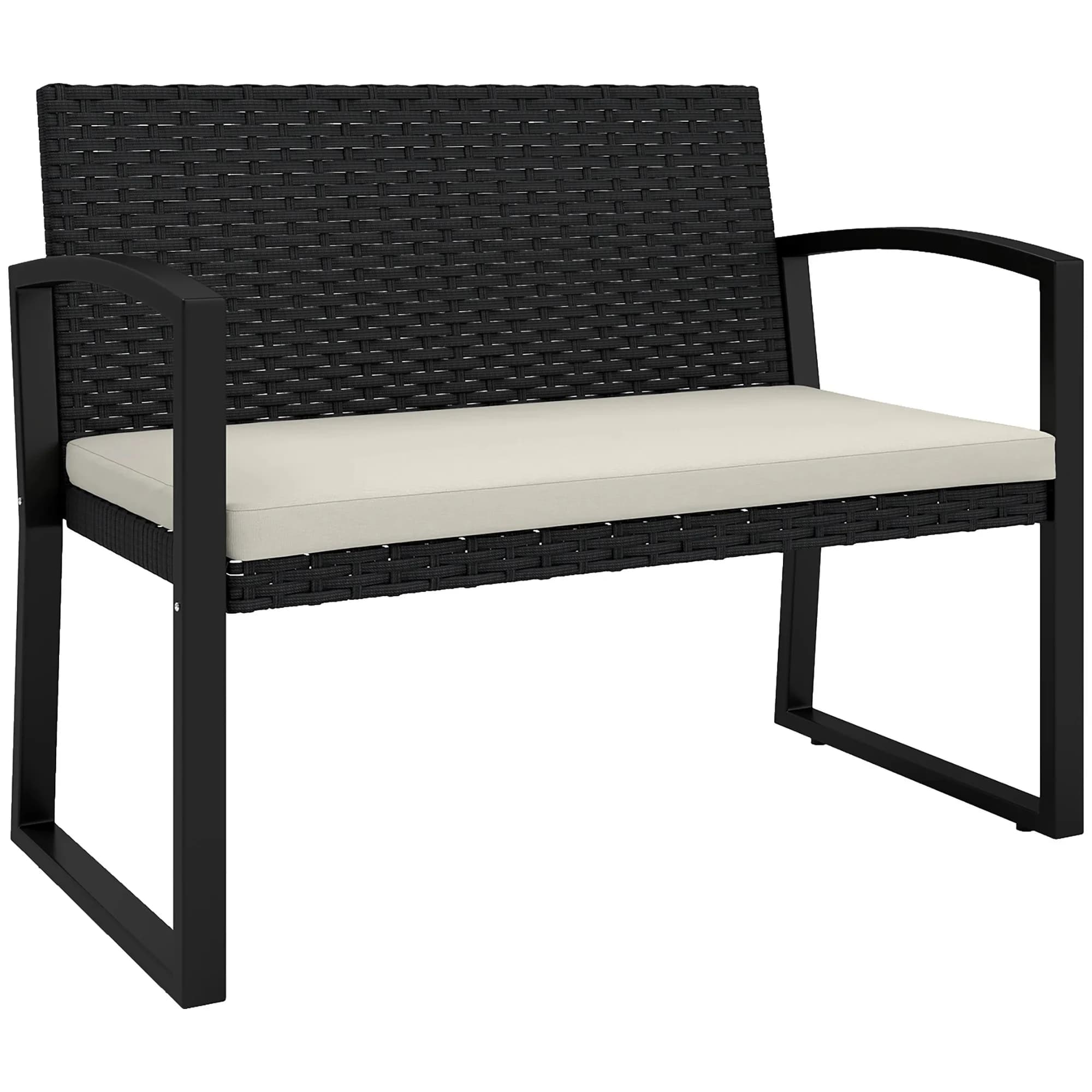 Utsunny 2 Zits Synthetische Rotan Tuinbank 103X58X78 Cm Zwart Beige