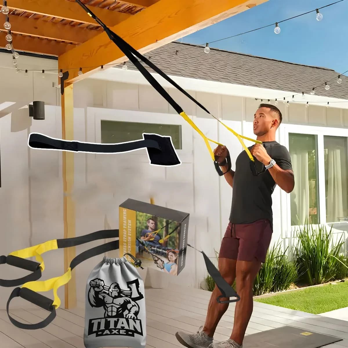Opgeschort trainingsriem met bungee-opbergtas voor pull-ups, pilates, krachttraining en weerstandsoefenbenodigdheden voor thuis