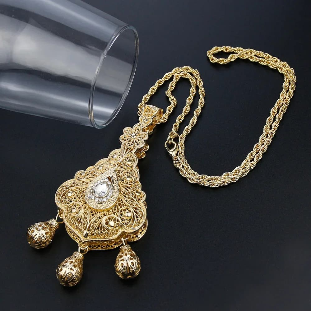 Sunspicems Goud Kleur Algerije Marokko Vrouwen Ketting Culturele Sieraden Caftan Hanger Ketting Arabische Bruid Bruiloft Bijoux Gift