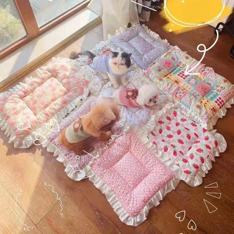 Zomer Nieuw Huisdier Kant Ijskussen Wasbaar Klein Hondennest Huisdier Bed Kussen Teddy Kat Kussen Twee Kanten Mat Kat S ~ Xl