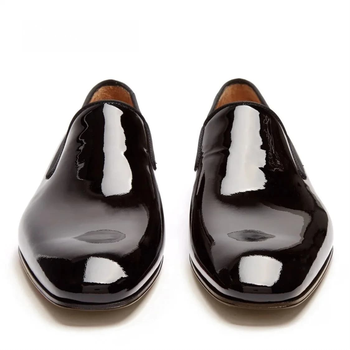 Zwart Lakleer Vierkante Neus Herenschoenen Mode Comfort Slip Op Heren Casual Schoenen Roman Handgemaakte Feest Zakenmensen Jurk Schoenen