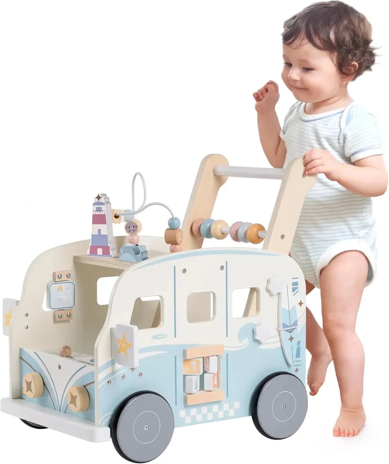 Robotime Robud Houten loopstoeltje Baby Duw mee Activiteit Wandelaars met wielen Multifunctionele loopstoeltje Cadeau voor jongens Grils