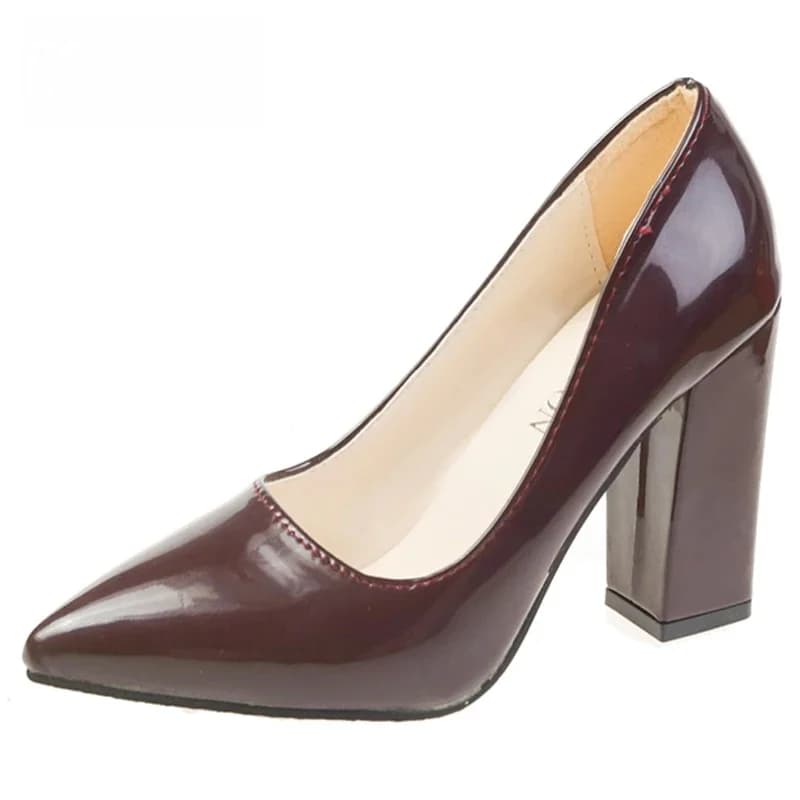 Aphixta Herfst 10 cm/3.94 Inch Dikke Hakken Pompen Vrouwen Schoenen Wijnrood Lakleer Sexy Party Officiële Vrije tijd Plus Szie 33-46