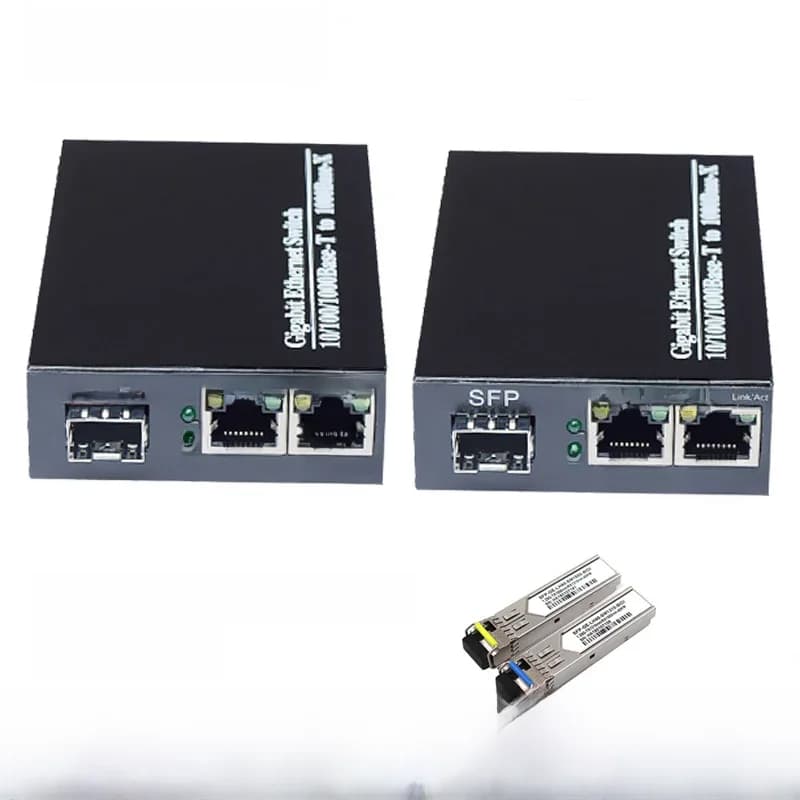 Gigabit media converter 1-poorts sfp naar 2 rj45 gigabit glasvezel GPOn/Epon OLT ethernet voor ip camera 10/100/1000M