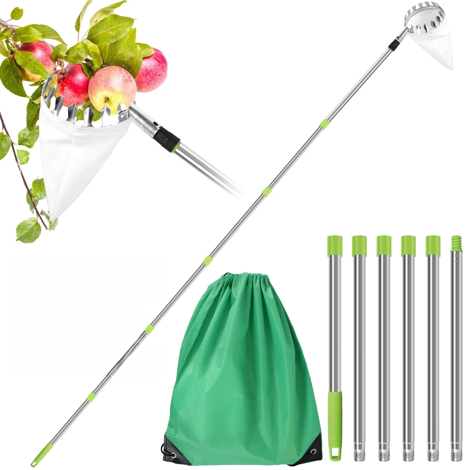 3.2M Fruit Picker Tool Metalen Tuinieren Boomgaard Plukgereedschap met Opbergtas Fruit Catcher voor Cherry Berry Oranje Citroen peer