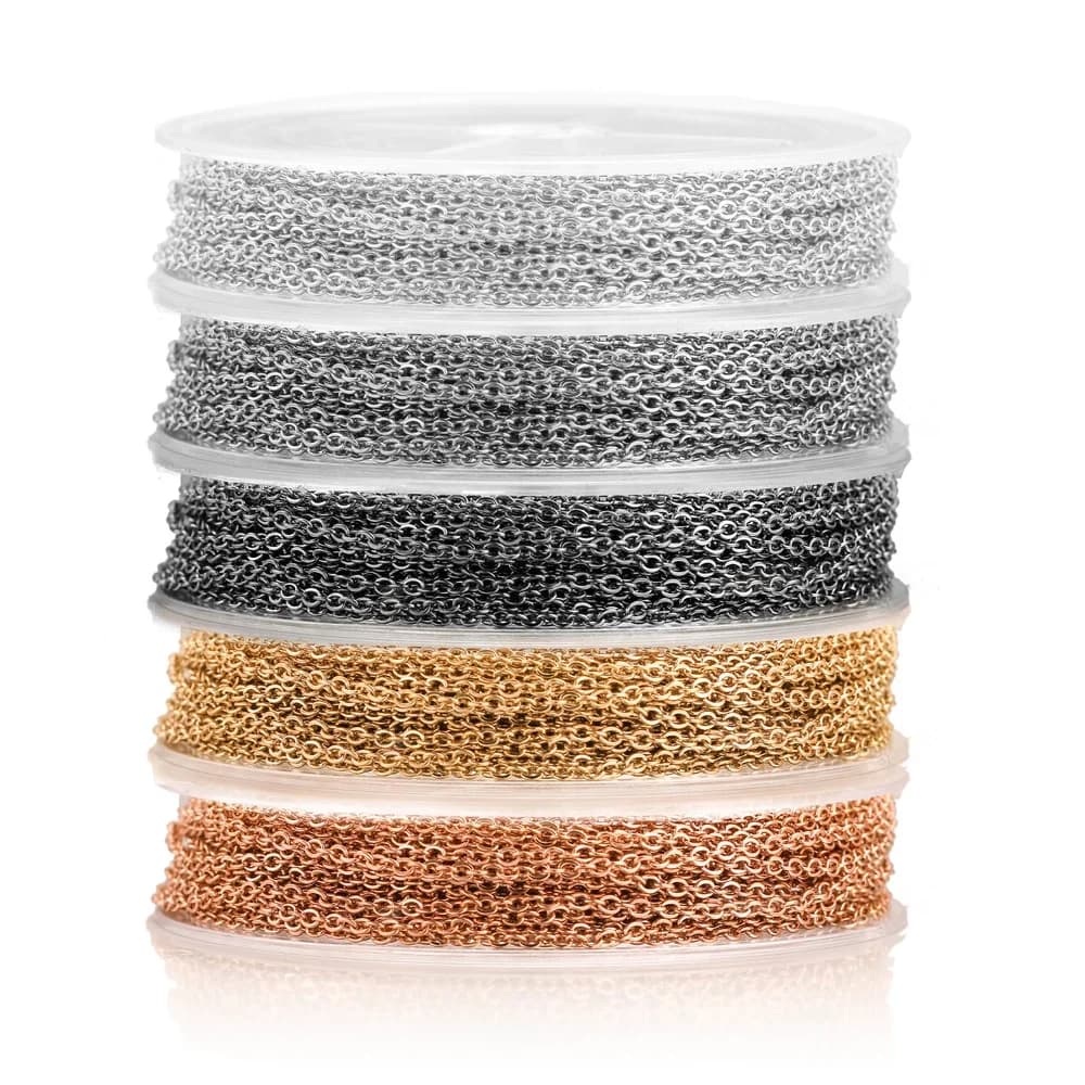 10 m/rol roestvrij staal plat kabel ketting bulk voor zilver rose gouden ketting 1 mm 1,5 mm 2 mm 2,5 mm ketting diy sieraden materialen