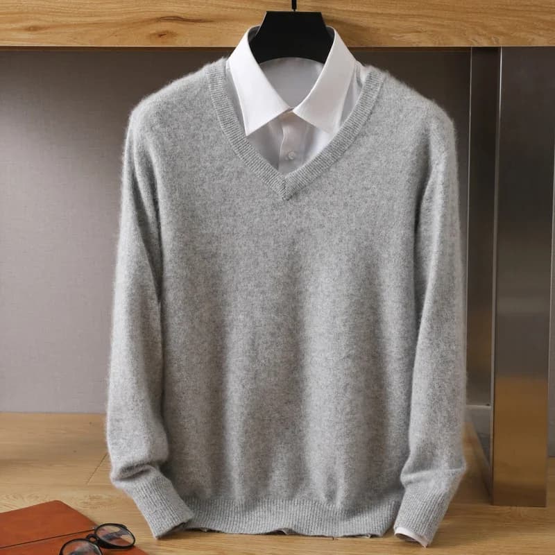 100% pure nertsen kasjmier trui heren v-hals truien gebreid groot formaat nertsen trui winter nieuwe lange mouwen high-end truien tops