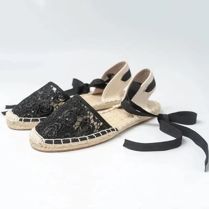 Schoenen voor dames Henneptouwbodem Damessandalen Platte schoenen Dames Visserssandalen met bandjes Dames Lente en zomer Kant Studenten