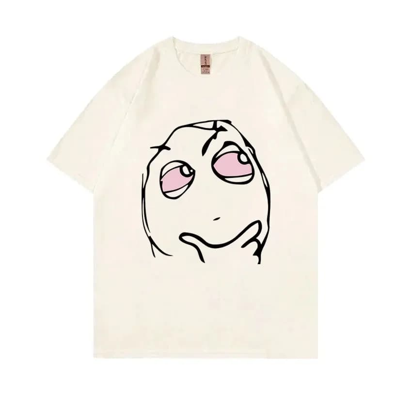 RAGE GUY Funny Meme T Shirt Manga Troll Face Be Me Pensive Red Eyes High Reaction Face T-Shirt Men Women Cotton Oversized Tshirt