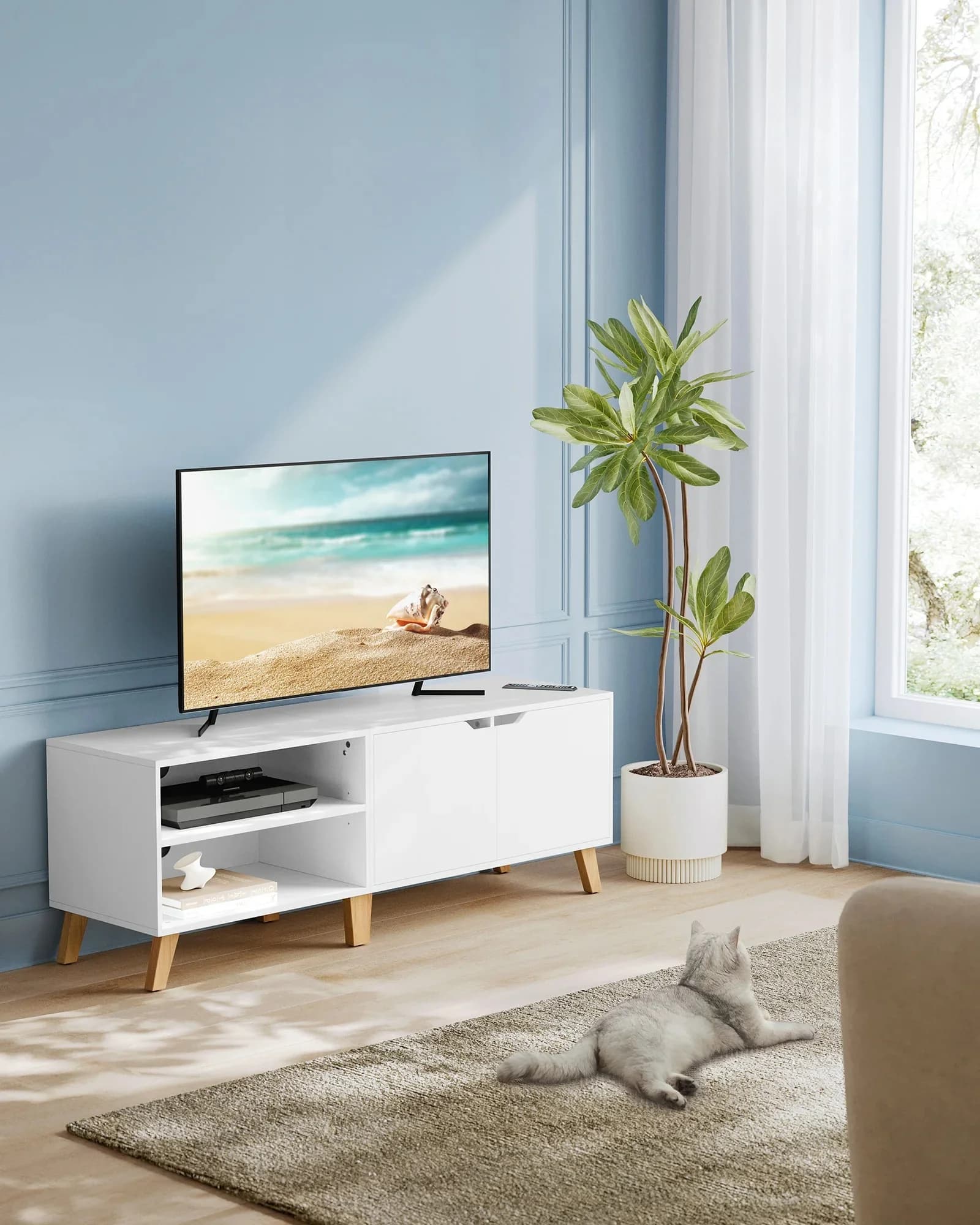 Vasagle Low Board Tv-Kledingkast, Lang 140Cm, Voor Televisie Tot 65 Inch