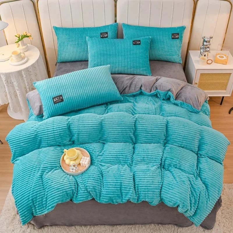 3-delige dekbedovertrek Winter Warm Beddengoed sets Dubbele dekbedovertrek koning Twin queensize bed dik Flano Coral Fleece met kussensloop