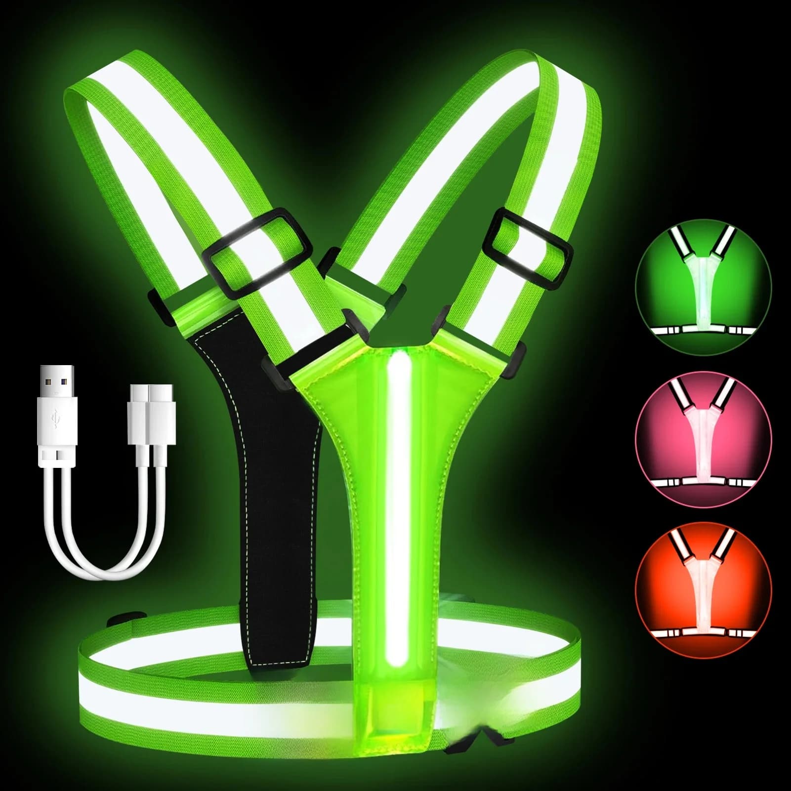 LED-hardloopvest USB oplaadbare reflecterende gloeiende reflectorriemen Hoge zichtbaarheid Nachtlopen Rijkleding Elastische band