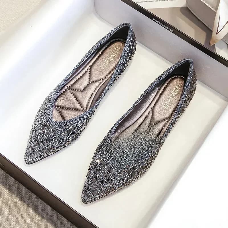 Vrouwen Ballet Flats 2025, Nieuwe Strass Platte Casual Loafers Vrouwelijke Plus Size 43 Slip op Bootschoenen Chaussure Femme