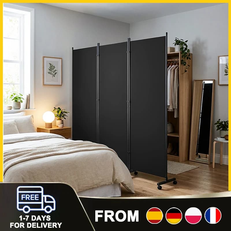 Opvouwbaar privacy-scherm met 3 panelen, 2,6 x 1,8 m, met universele zwenkwielen met rem, verplaatsbare kamerverdeler voor binnen- en buitengebruik,