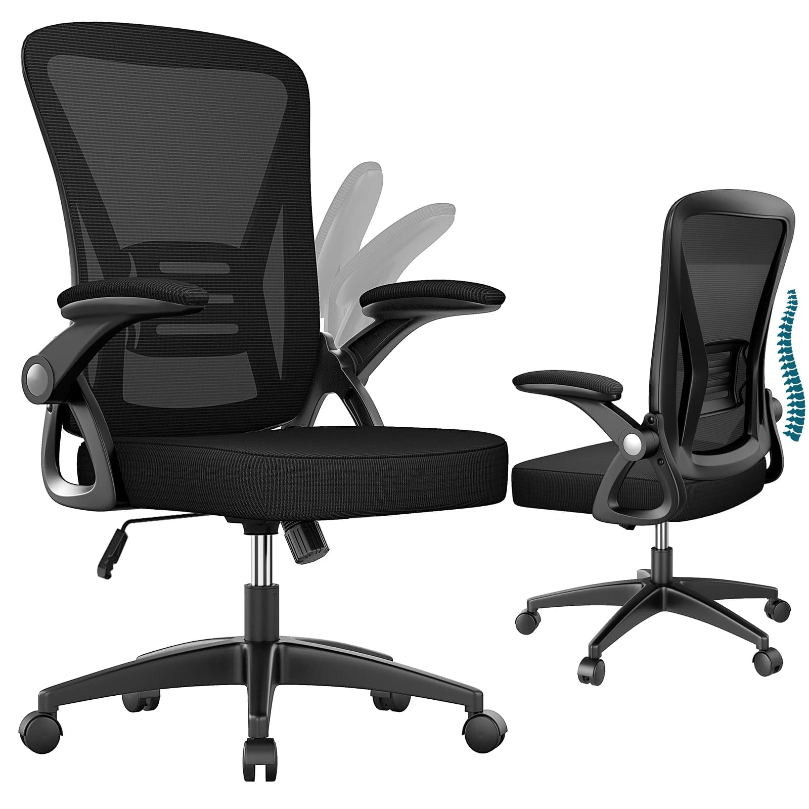 Ergonomische bureaustoel met verstelbare armleuningen, mesh bekleding, onderrugondersteuning, verstelbare hoogte, rotatie °   Draaibare stoel