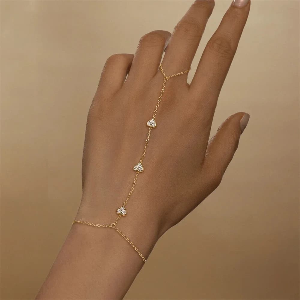 CANNER 925 Sterling Zilver Hartvorm Bloemblaadje CZ Vonken Zirkoon Armband Ring Ketting Voor Vrouwen Minimalisme Hand Chain Armbanden