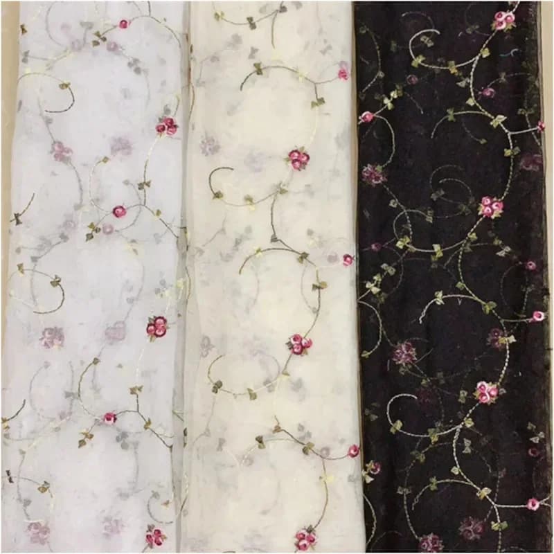3/5/10Yard Bloemen Geborduurde Kant Stof Sheer Tulle Mesh Stof Voor Naaien Doek, Jurk, jassen, Zwart, Wit, Beige, Door De Werf