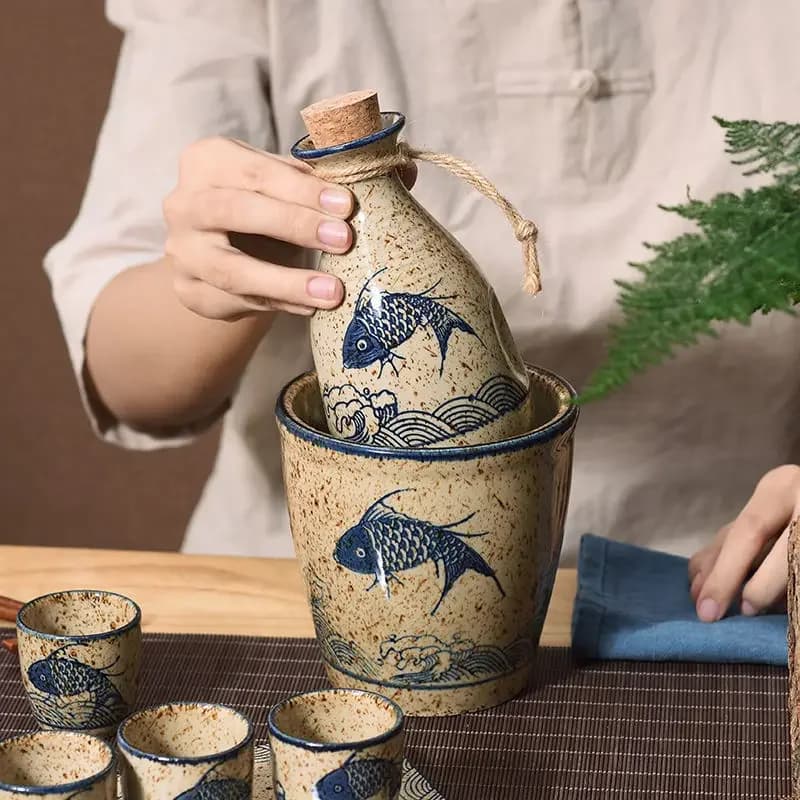 Wijn Warmer Japanse Sake Pot Handgemaakte Keramische Cup Set Antieke Wijn Doseerpot Hot Pot Vintage Baijiu Cup Geesten Cup