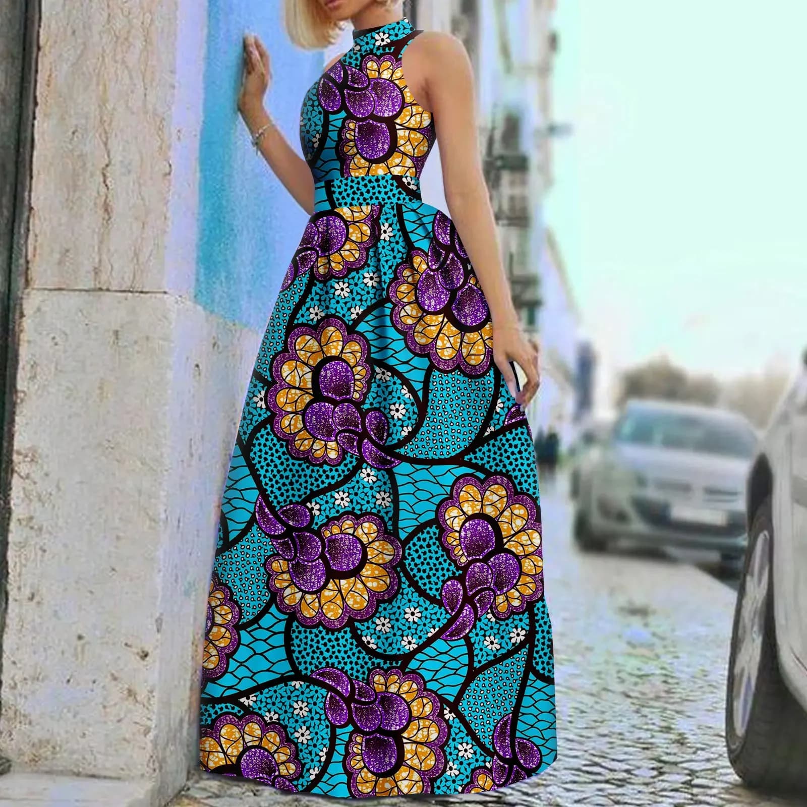 Afripride Afrikaanse dames mouwloze strapless jurk met ronde hals Ankara print enkel sexy casual jurk A 2325005