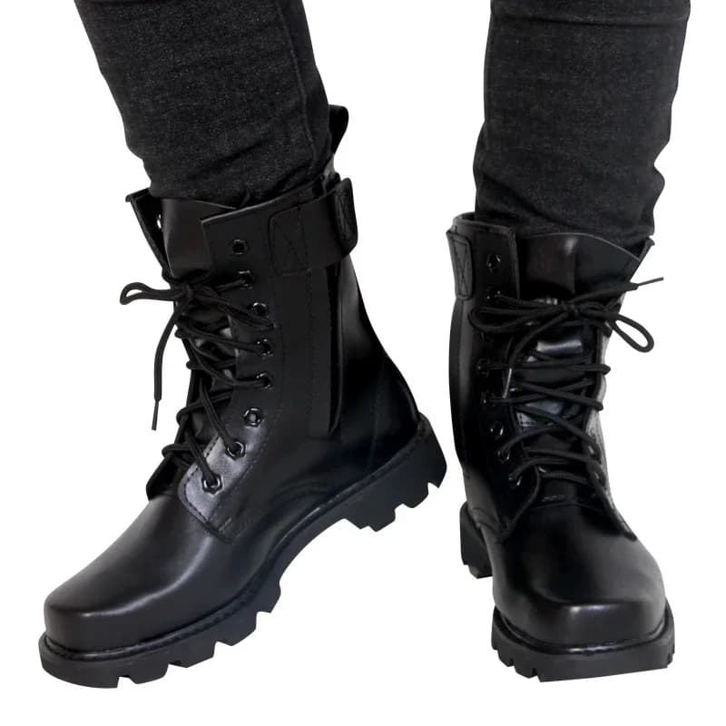 Herenlaarzen met stalen neus Leren veiligheidsschoenen voor heren Lentemode Veterschoenen Zwarte enkelplatform Motorlaarzen