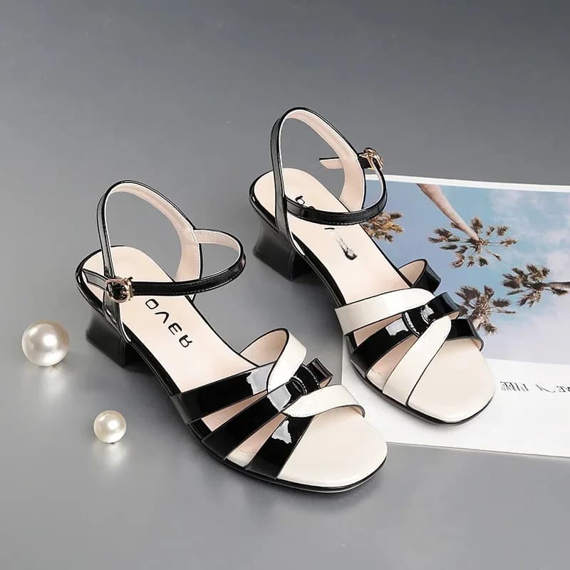 Sandalen Dames 2023 Nieuwe Damesschoenen Met Dikke Hakken Bovenkleding Vis Mond Hit Kleur Mid-Hak Dames Mode Schoenen Rok