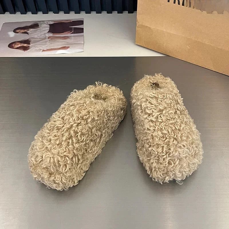 Damesmode Baotou Slippers Winter Nieuwe Ronde Kop Diepe Mond Dikke Zool Antislip Slijtvaste Dikke Zool Pluche Schoenen