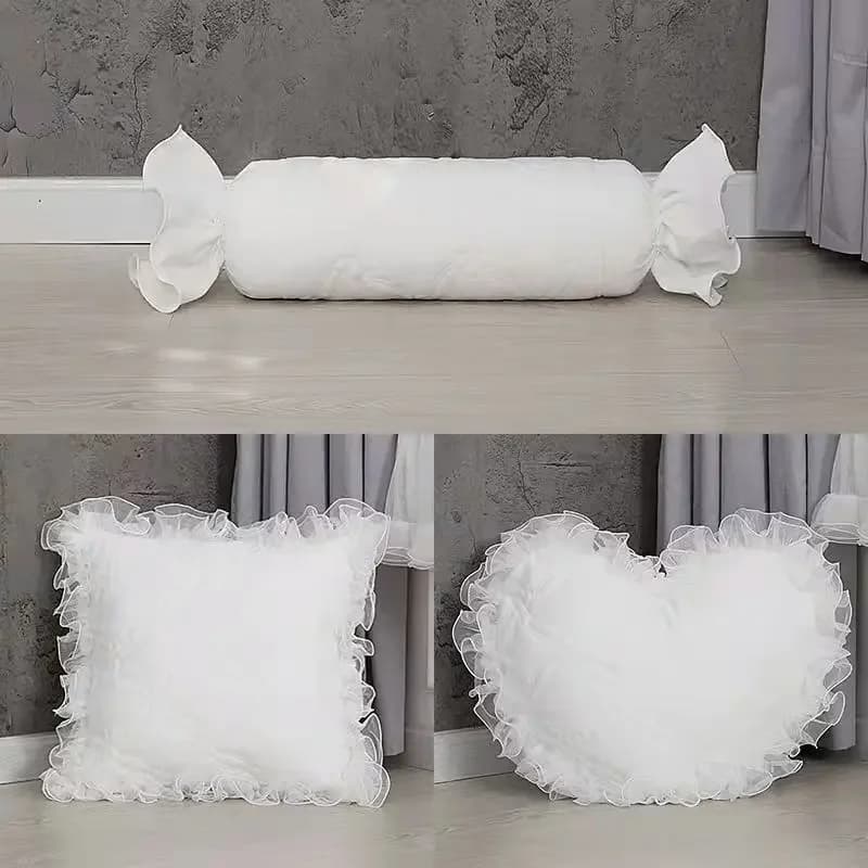 Prinses Stijl Witte Kant Terug Kussen Vierkant/Hart Vormige Sierkussen Lange Candy Taille Kussen Rugleuning