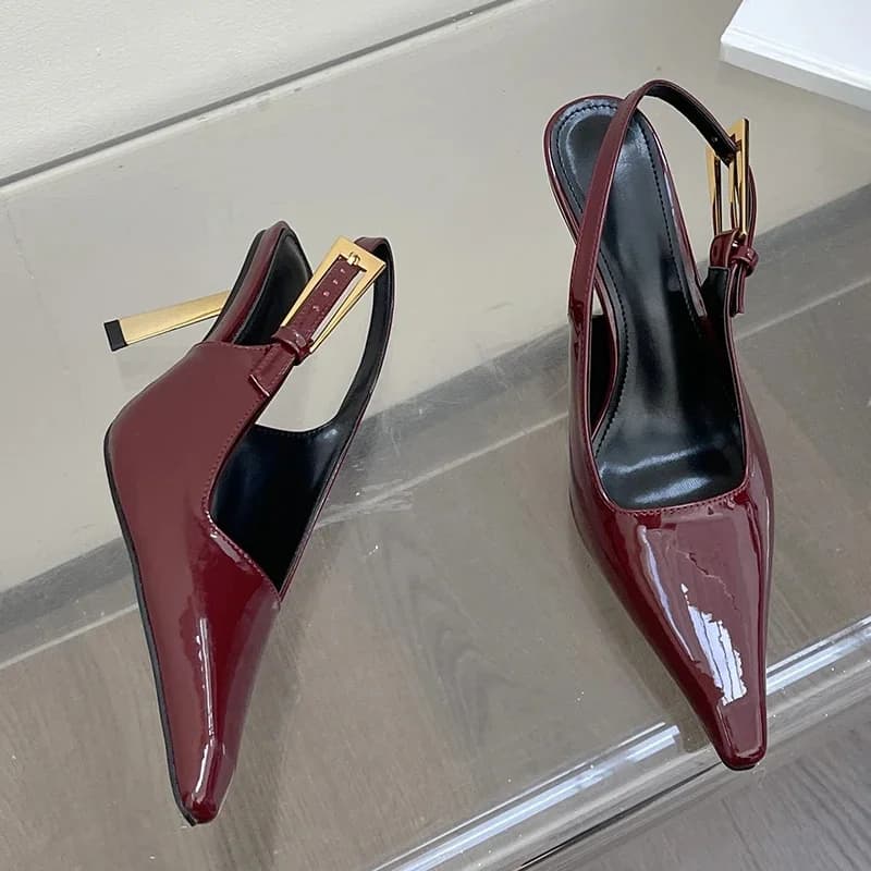 Vrouwelijke Slingback Mode Puntige Neus Dames Dunne Hakken Schoenen Metalen Gesp Schoeisel Nieuw In Hakken Pumps Schoenen Voor Vrouwen Grote Maat