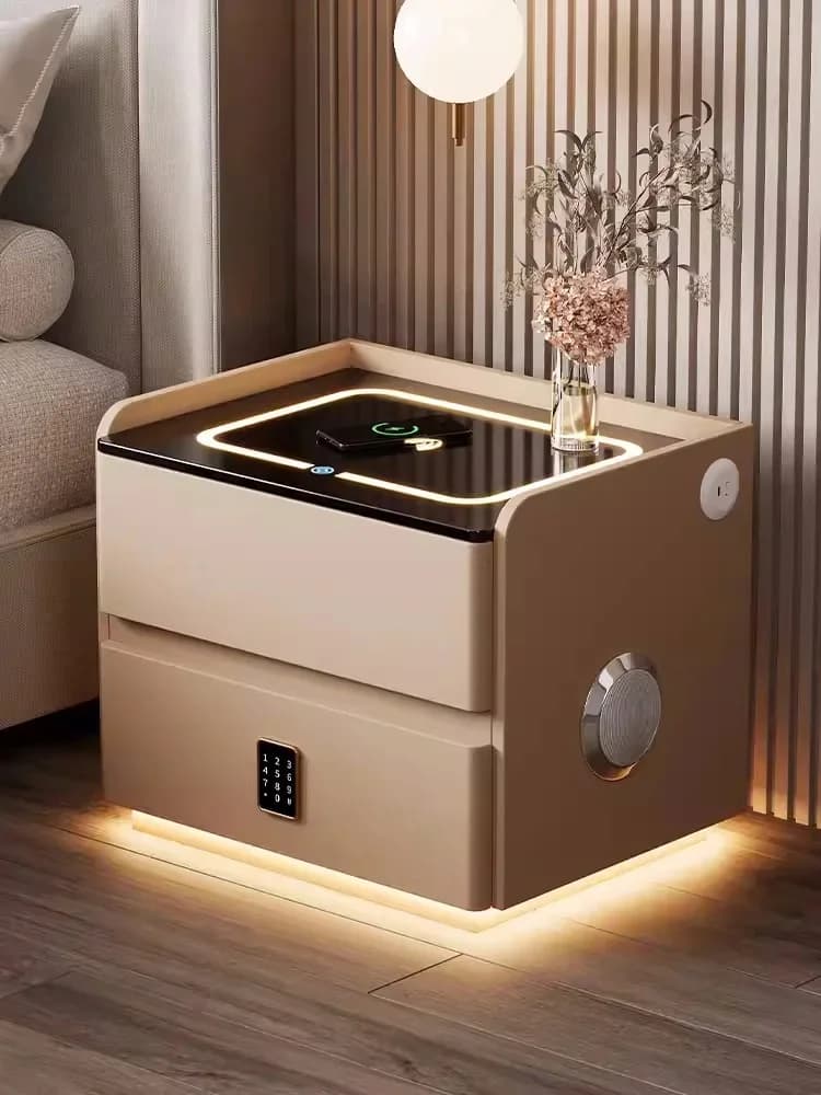 Intelligent Massief Houten Nachtkastje Met Draadloos Opladen Moderne Stijl 2 Laden Nachtkastje Met Slot Thuis Zijkast