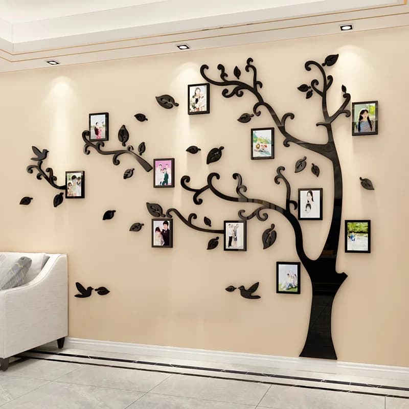 3D Acryl Sticker Boom Spiegel Voor Muurtattoo Diy Foto Fotolijst Familie Boomtak Pvc Muurstickers Muurschilderingen home Decor