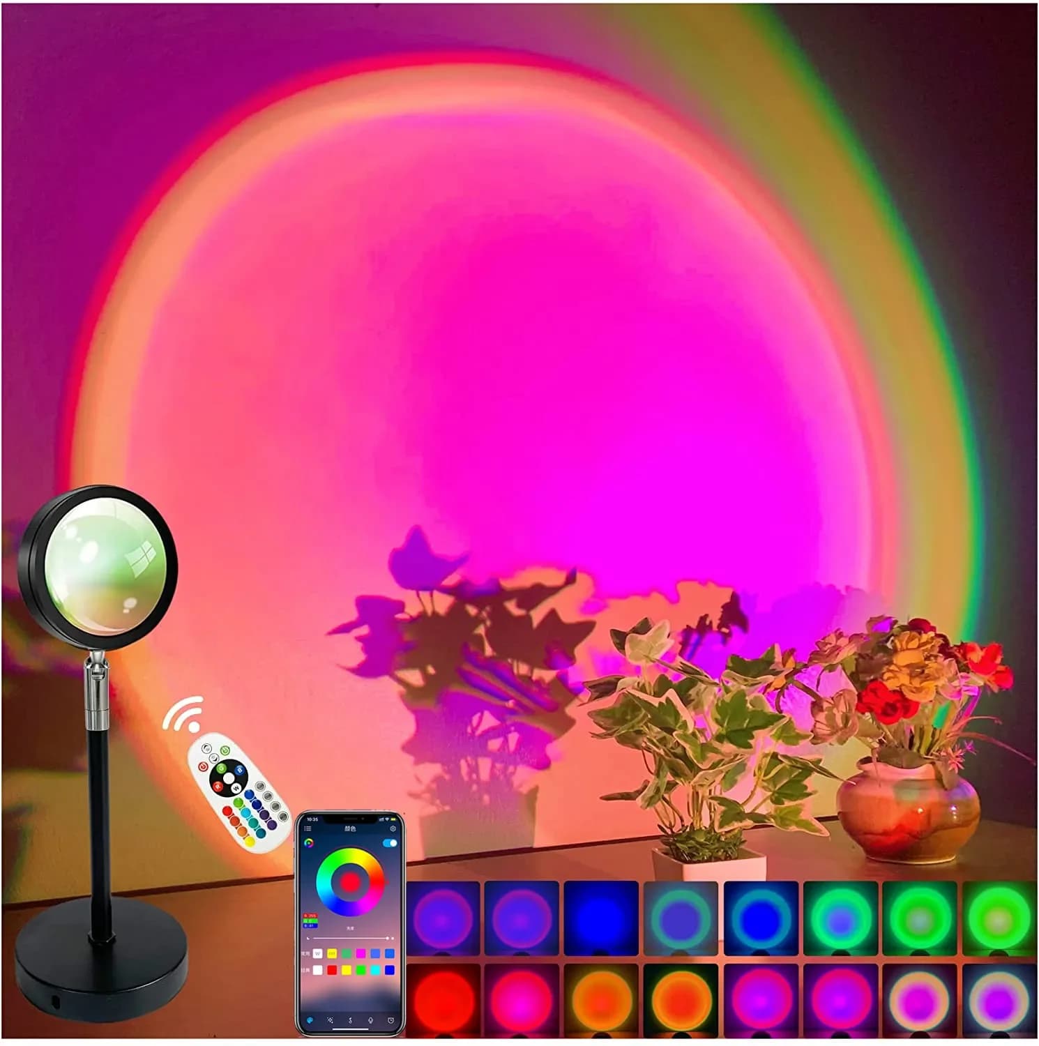 Smart Bluetooth Nachtlampje Regenboog Zonsondergang Projectorlamp voor Thuis Koffieshop Achtergrond Wanddecoratie Sfeer Tafellamp