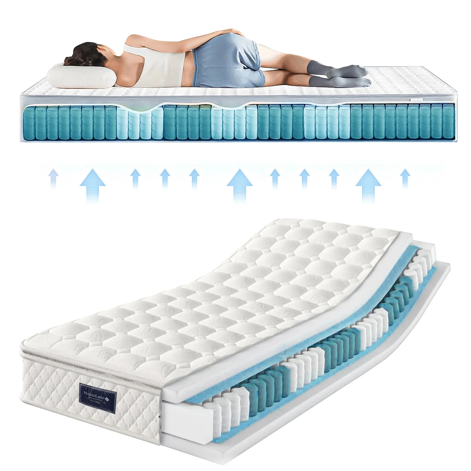140x200 90x200 160x200cm 7 Zones Koudschuimmatras Pocketvering Takers H3 Hardheid 25cm Hoogte Gedempte Microvezelhoes Topping