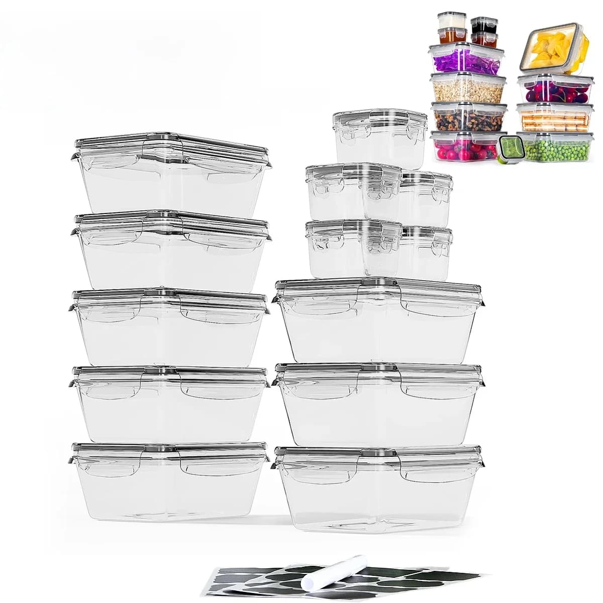 Voedselopslagcontainers met deksel, vriezercontainers, lunchbox, voedseldozen, 26 stuks (13 containers, 13 deksels), 8x0,84L en 5x0,14L