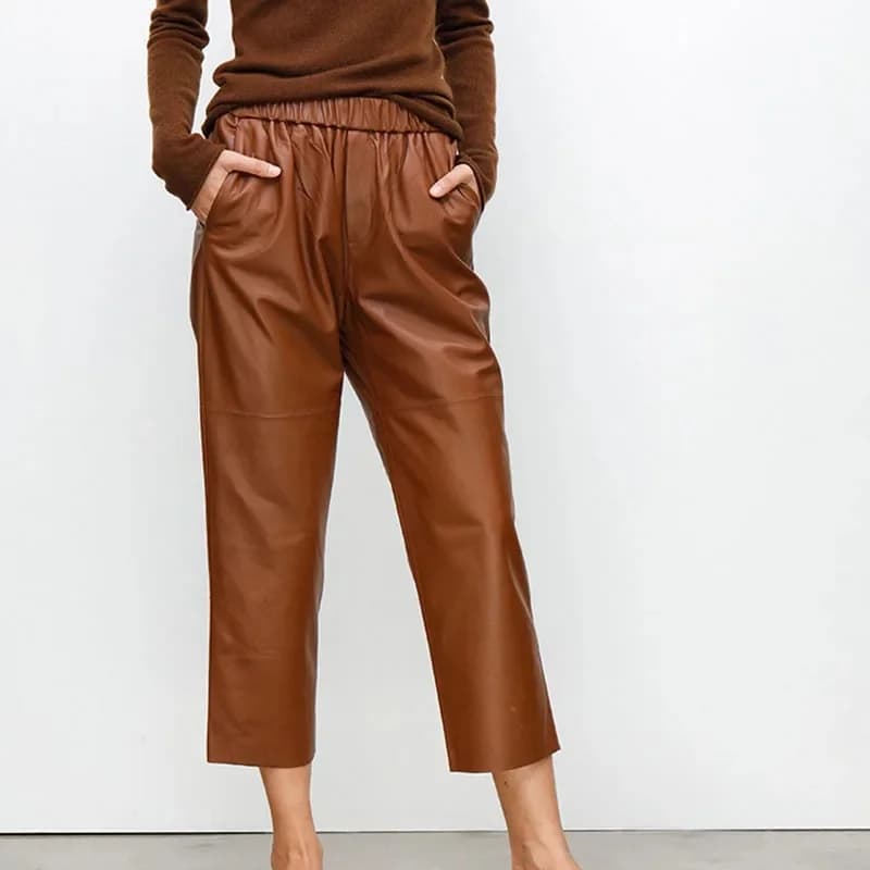 2026 Nieuwe Streetwear Plus Size Broeken Y2K Mode Echt Lederen Harembroeken Dames Echt Schapenvacht Broeken Hoge Elastische Taille