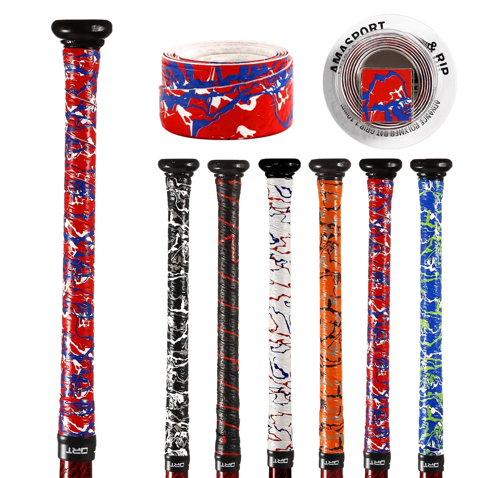 AMASPORT Antislip honkbalknuppel griptapes Zweetband voor softbalknuppel Camouflage strepen