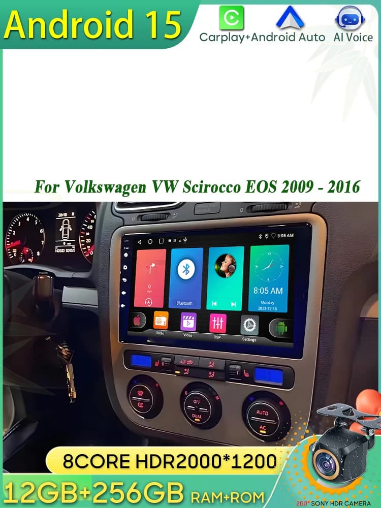 Android 15 Autoradio Voor Volkswagen VW Scirocco EOS 2009 2010 2011 2012 2013-2016 GPS Navigatie Android Auto Carplay Geen 2din