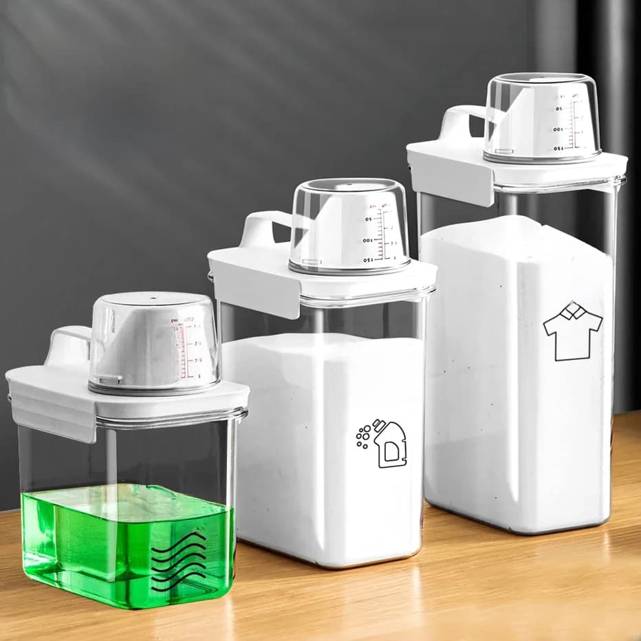 1100/1800/2300Ml Hervulbare Wasmiddel Dispenser Lege Tank voor Poederontharder Bleekmiddel Opslagcontainer met Etiketten